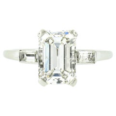 Vintage Platinum GIA Rectangular Old Emerald Cut 2.67ctw Diamond Engagement Ring