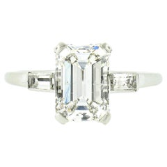 Antique Platinum GIA Rectangular Old Emerald Cut 2.67ctw Diamond Engagement Ring Antique Platinum GIA Rectangular Old Emerald Cut 2.67ctw Diamond Engagement Ring