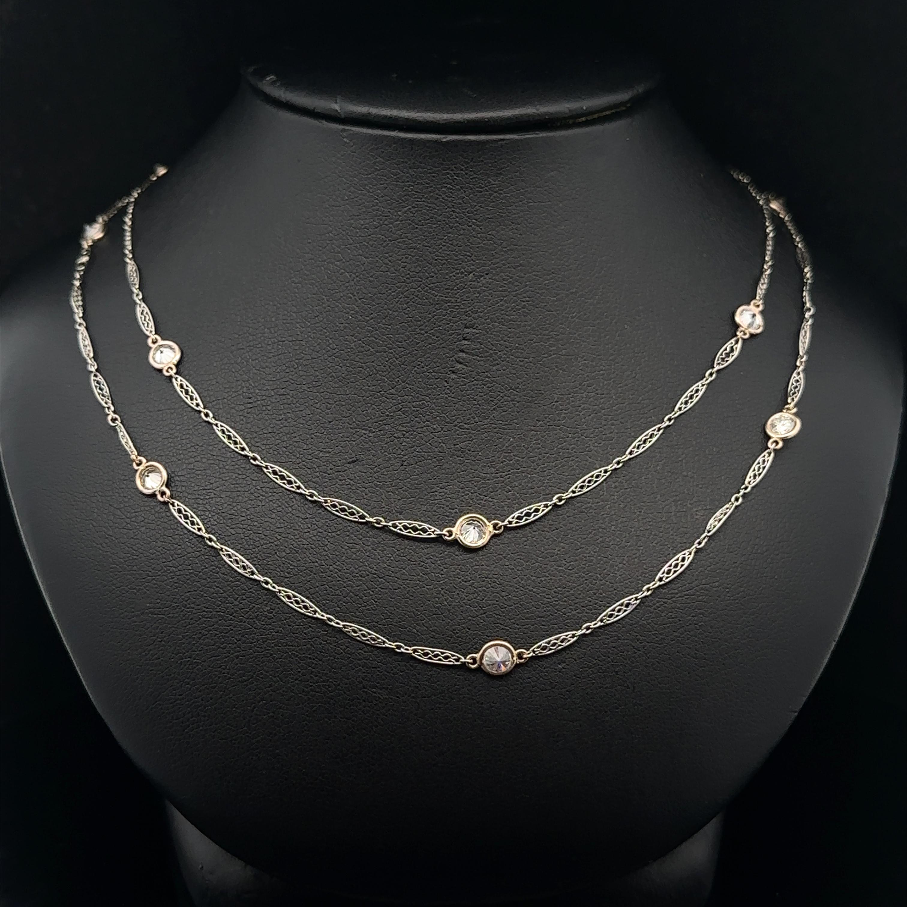 Collana antica in platino e oro con diamante da 1,80 ct. da 30