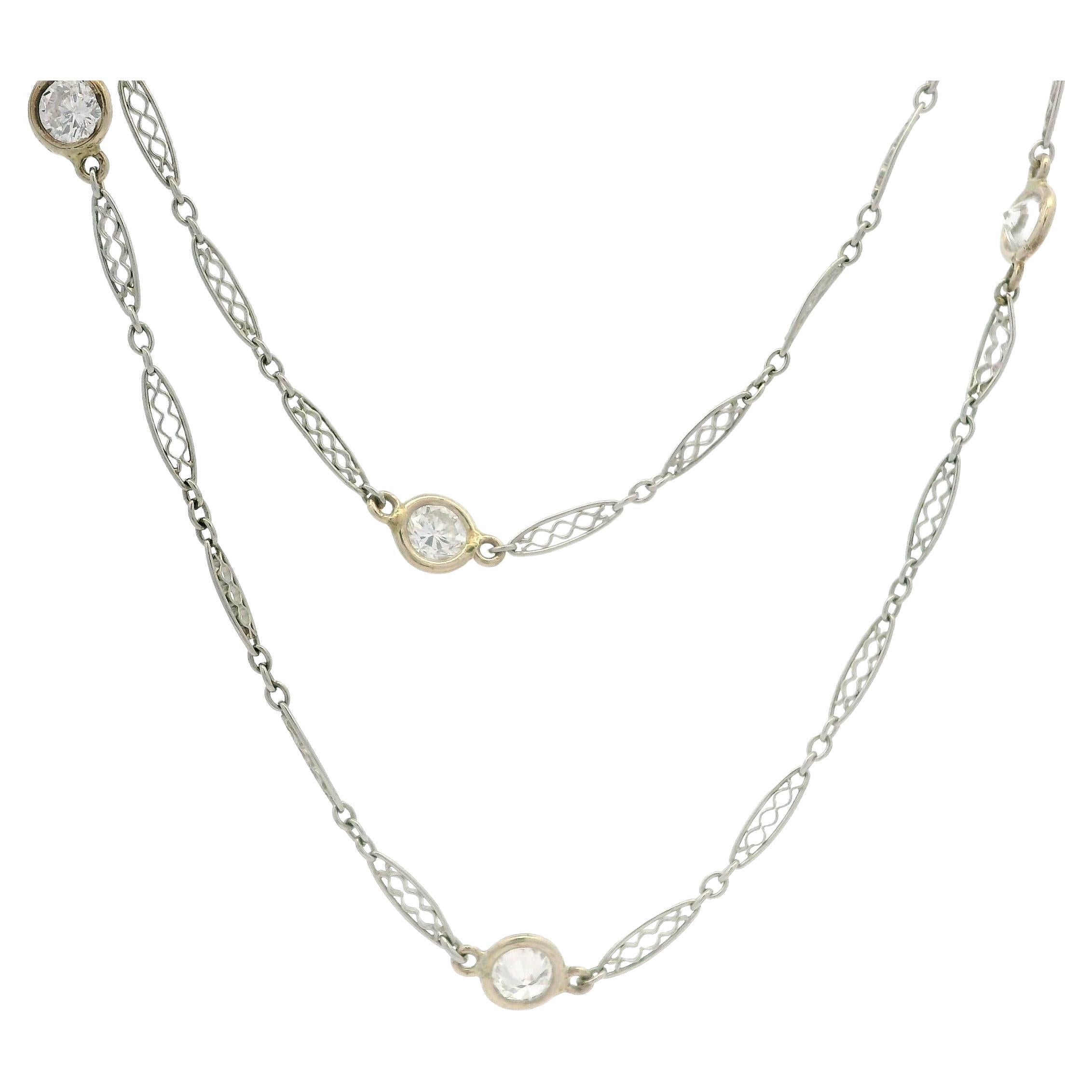Antique Platinum & Gold 1.80ctw Diamond 30" Filigree By The Yard Link Necklace