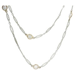 Antique Platinum & Gold 1.80ctw Diamond 30" Filigree By The Yard Link Necklace
