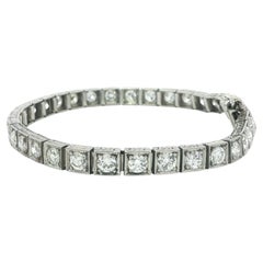 Antique Platinum & Gold 7ctw Old Cut Diamond Engraved Line Tennis Bracelet