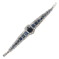 Bracciale antico in oro platinato con zaffiri da 7,7 carati e diamanti da 2,7 carati