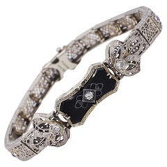 Antique Platinum & Gold Filigree Diamond Onyx & Sapphire Bracelet