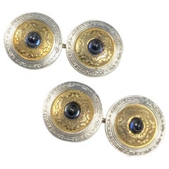 Antique Platinum Gold Sapphire Cufflinks Wordley Allsorp Bliss