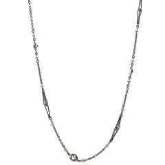 Antique Platinum Long chain with 1.75 Cts Diamonds & Pearls