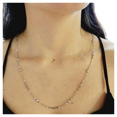 Antique Platinum Long chain with 1.75 Cts Diamonds 
Pearls