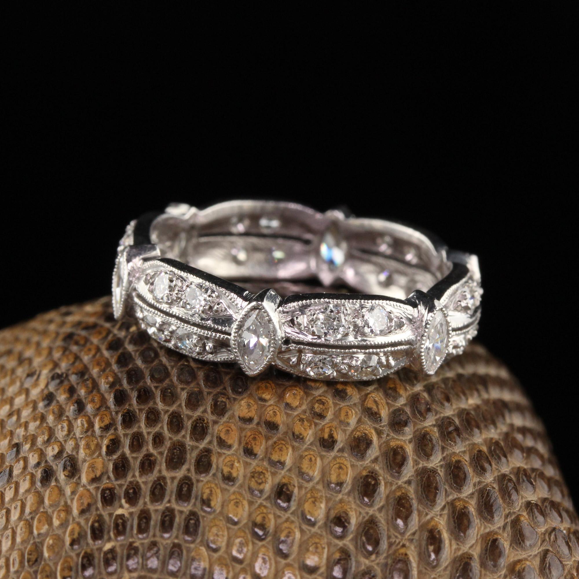 Women's or Men's Antique Platinum Marquise and Old European Diamond Eternity Band