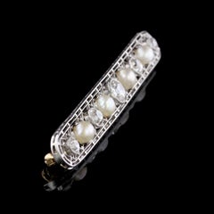 Antique Platinum Natural Pearl and Diamond Pin