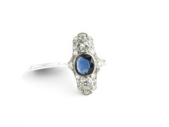 Antique Platinum Natural Sapphire and European Cut Diamond Ring #24437