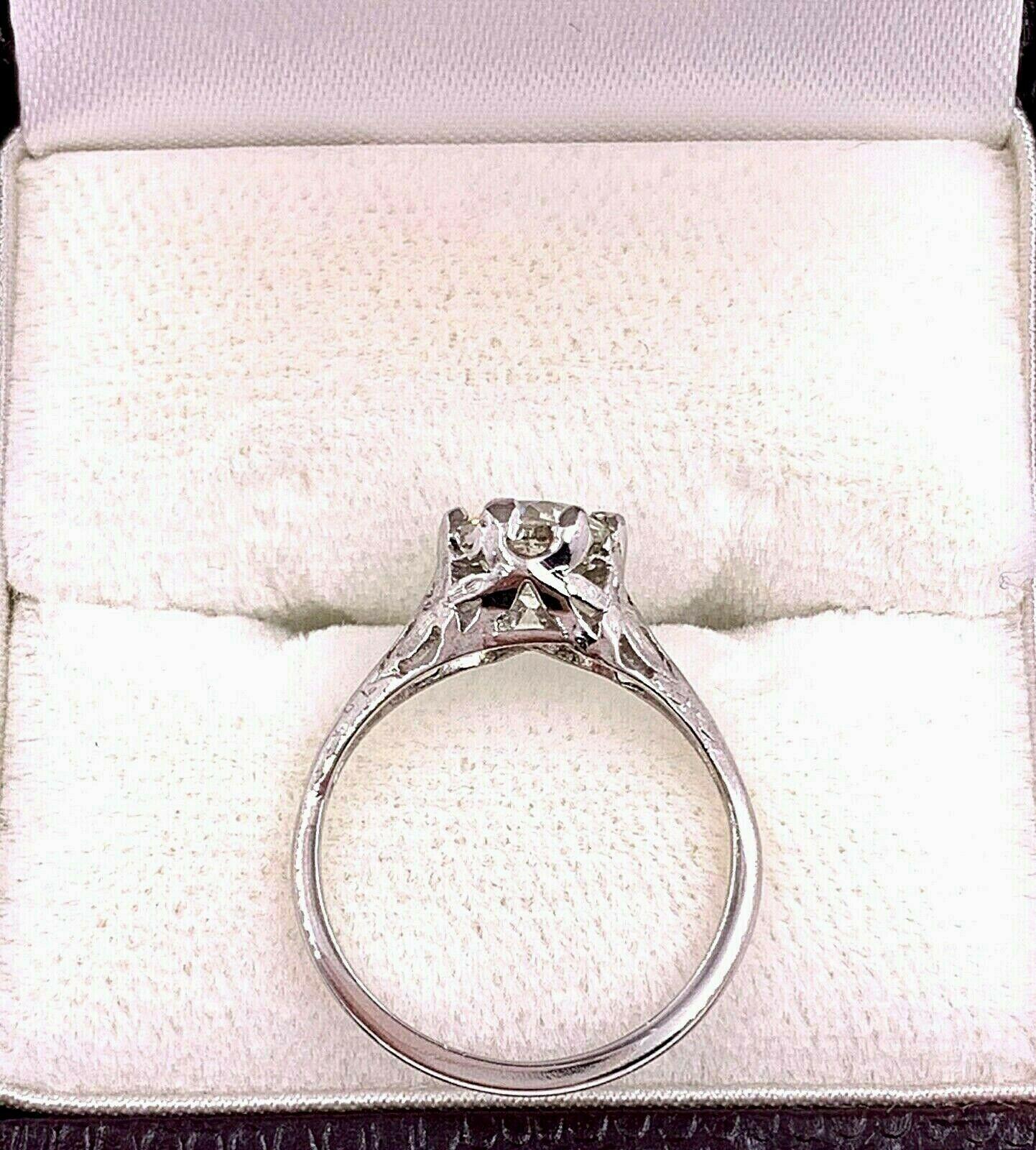 Women's or Men's Antique Platinum Old Cut Diamond Engagement Ring 1.01 Carat