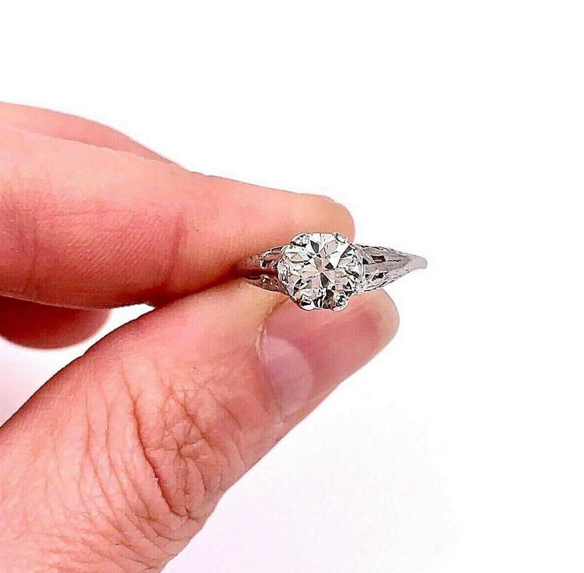 Antique Platinum Old Cut Diamond Engagement Ring 1.01 Carat 1