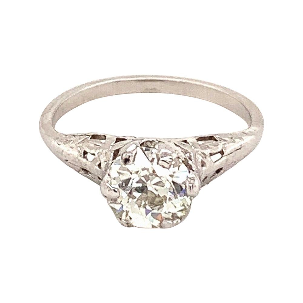 Antique Platinum Old Cut Diamond Engagement Ring 1.01 Carat
