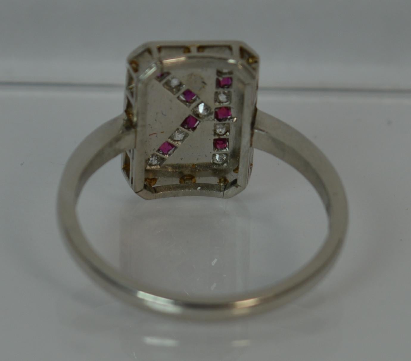 Antique Platinum Old Cut Ruby and Diamond K Initial Signet Panel Ring 4