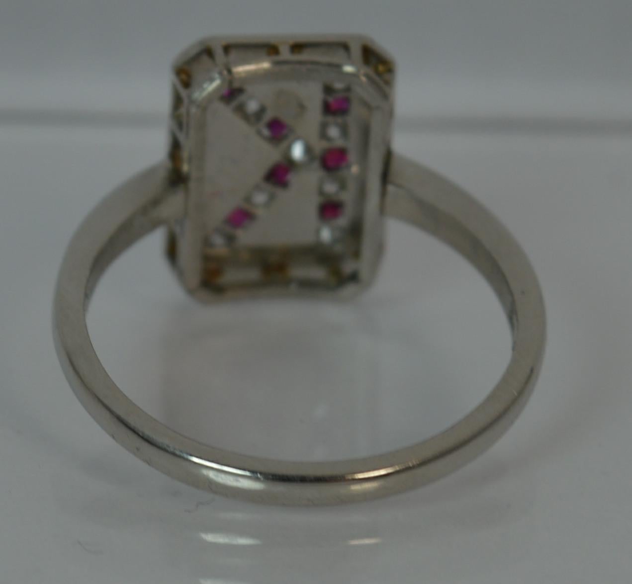 Antique Platinum Old Cut Ruby and Diamond K Initial Signet Panel Ring 3