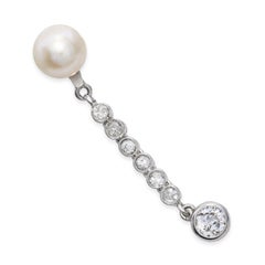 Antique Platinum Old Euro Diamond and Pearl Drop Pendant
