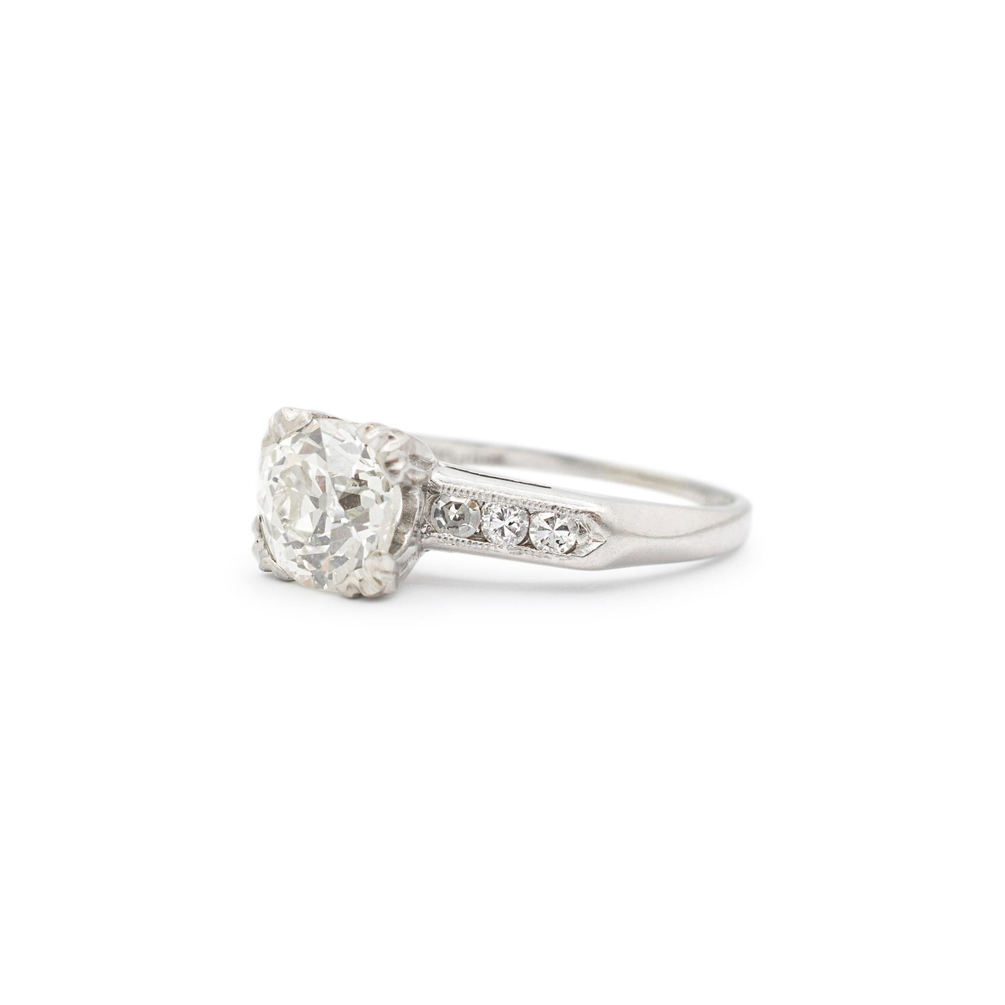 Old European Cut Antique Platinum Old European Accented Diamond Engagement Ring For Sale