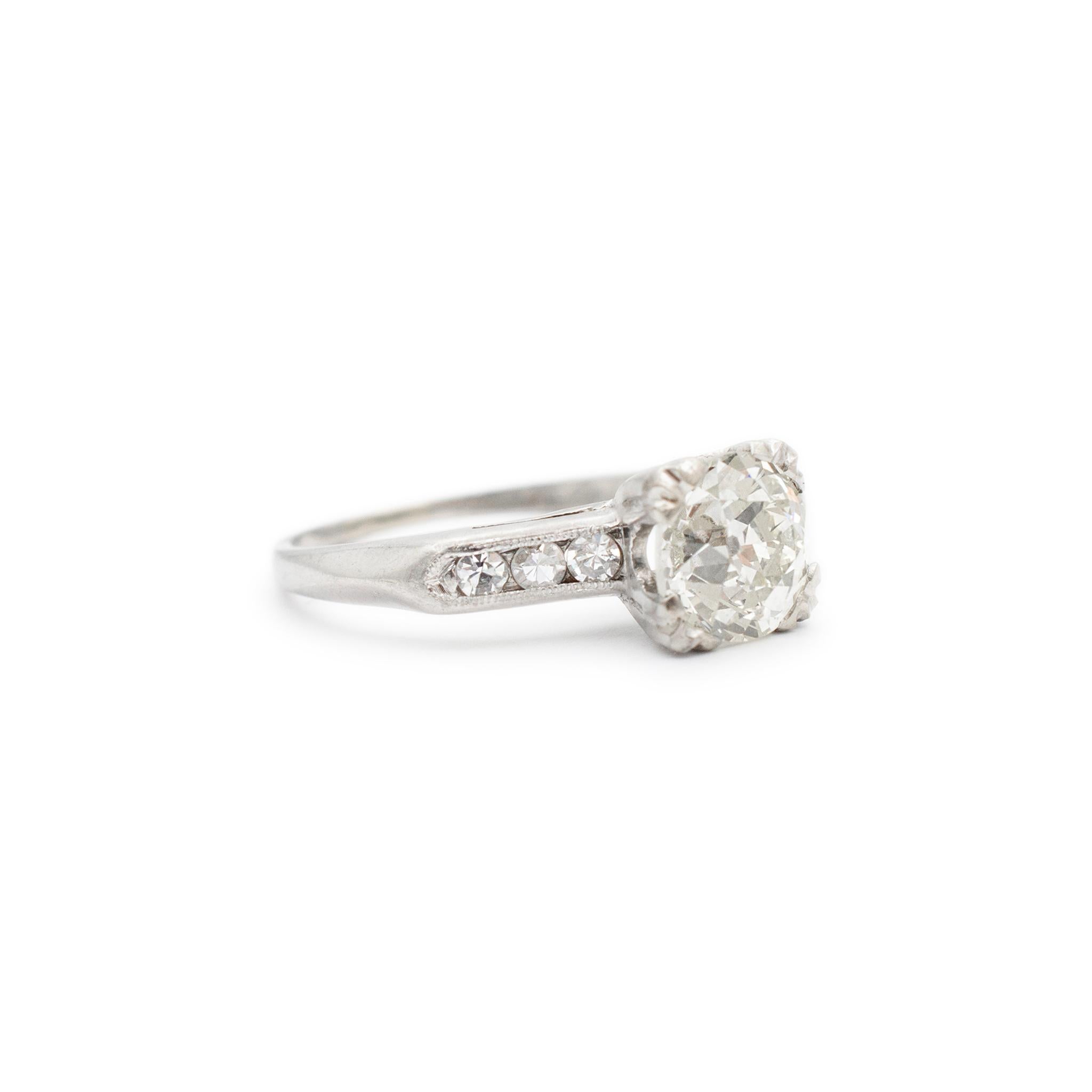 Antique Platinum Old European Accented Diamond Engagement Ring In Excellent Condition For Sale In Houston, TX