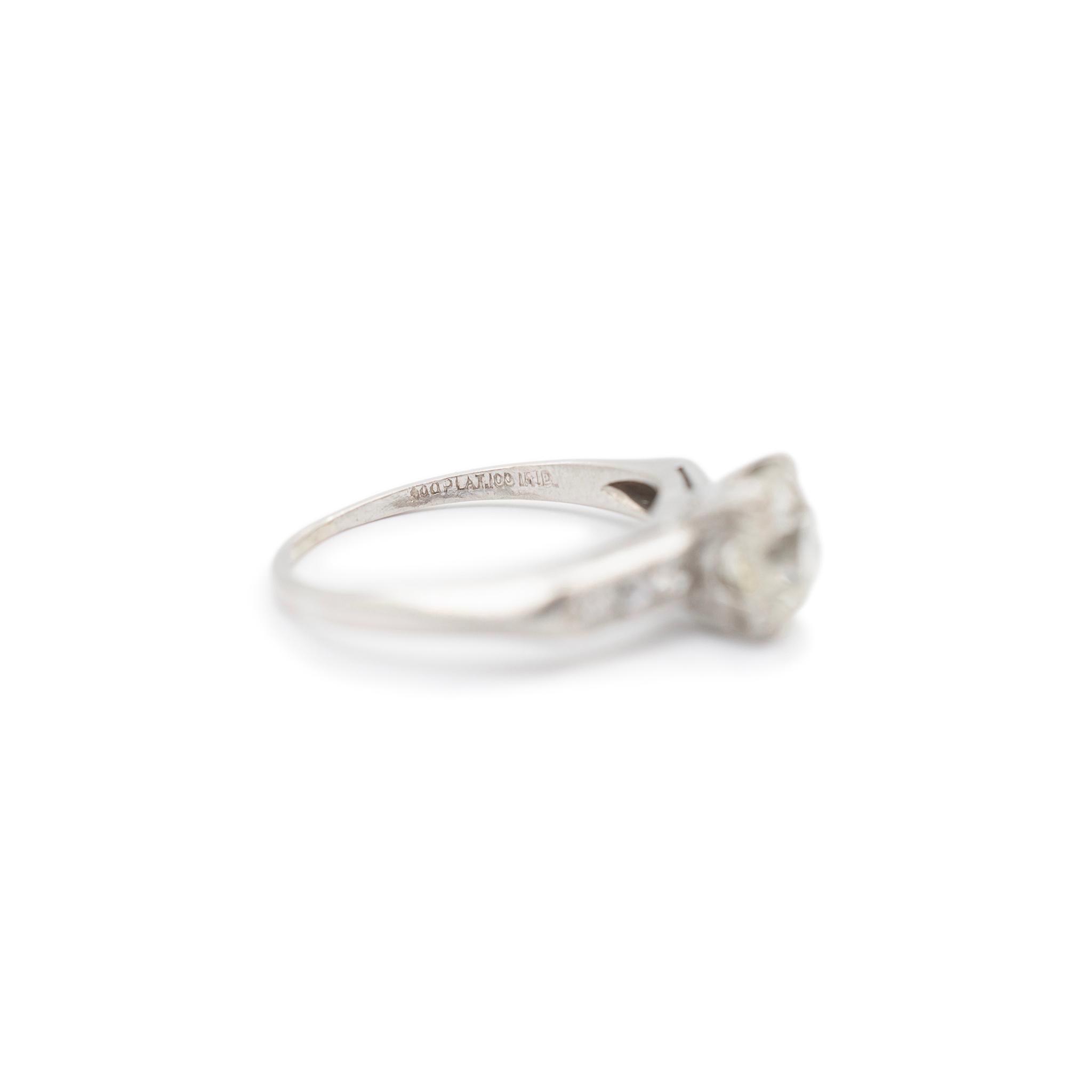 Antique Platinum Old European Accented Diamond Engagement Ring For Sale 1