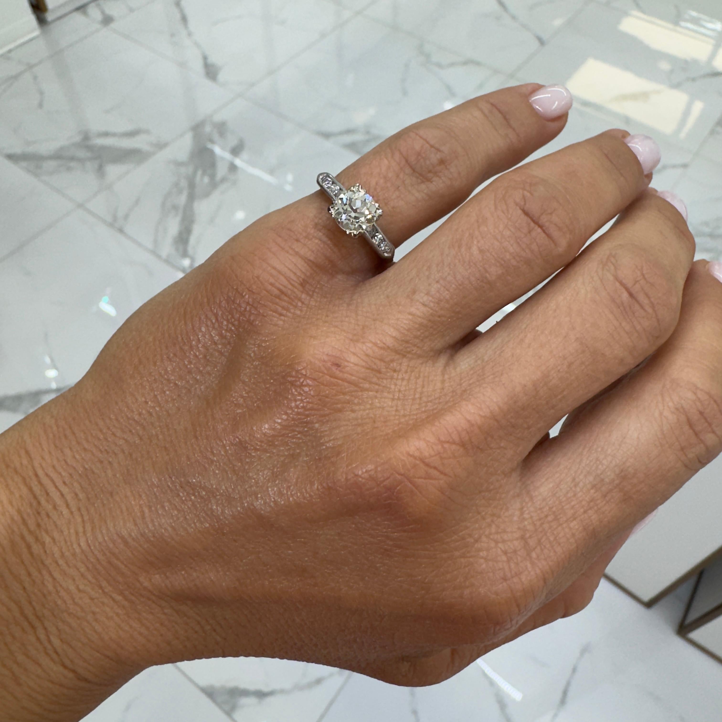 Antique Platinum Old European Accented Diamond Engagement Ring For Sale 2