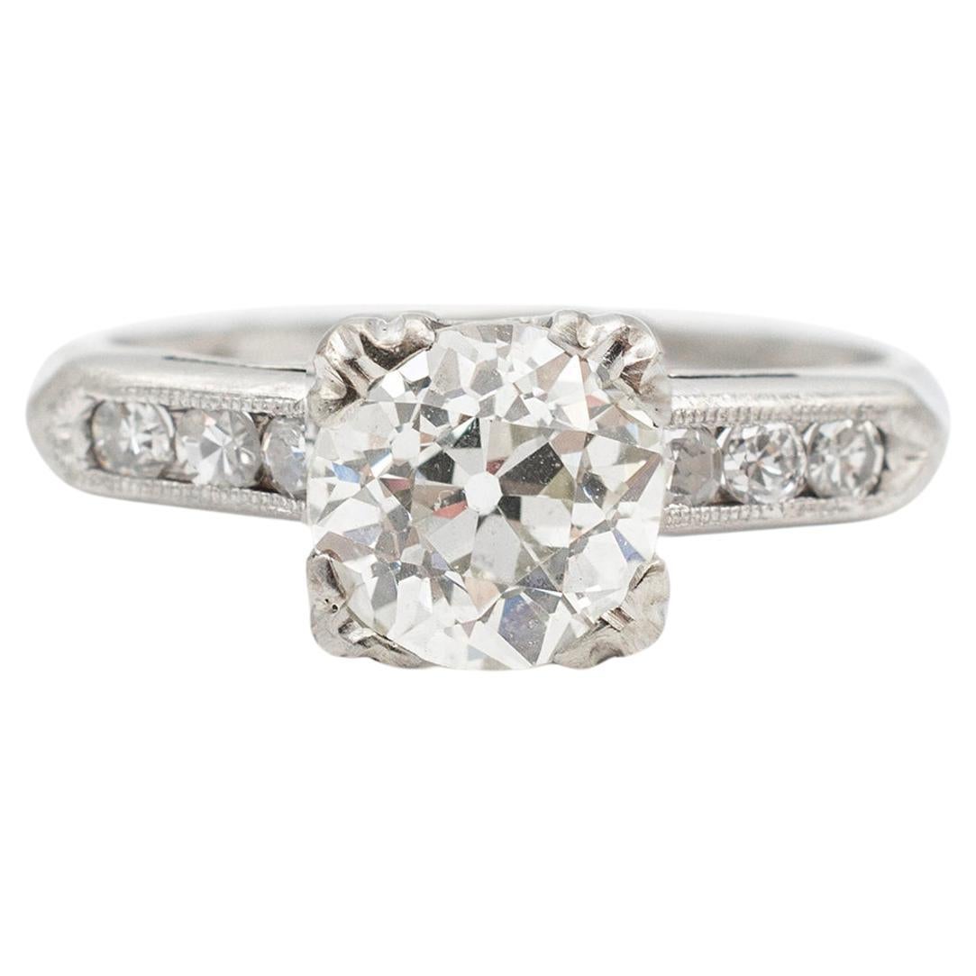 Antique Platinum Old European Accented Diamond Engagement Ring For Sale