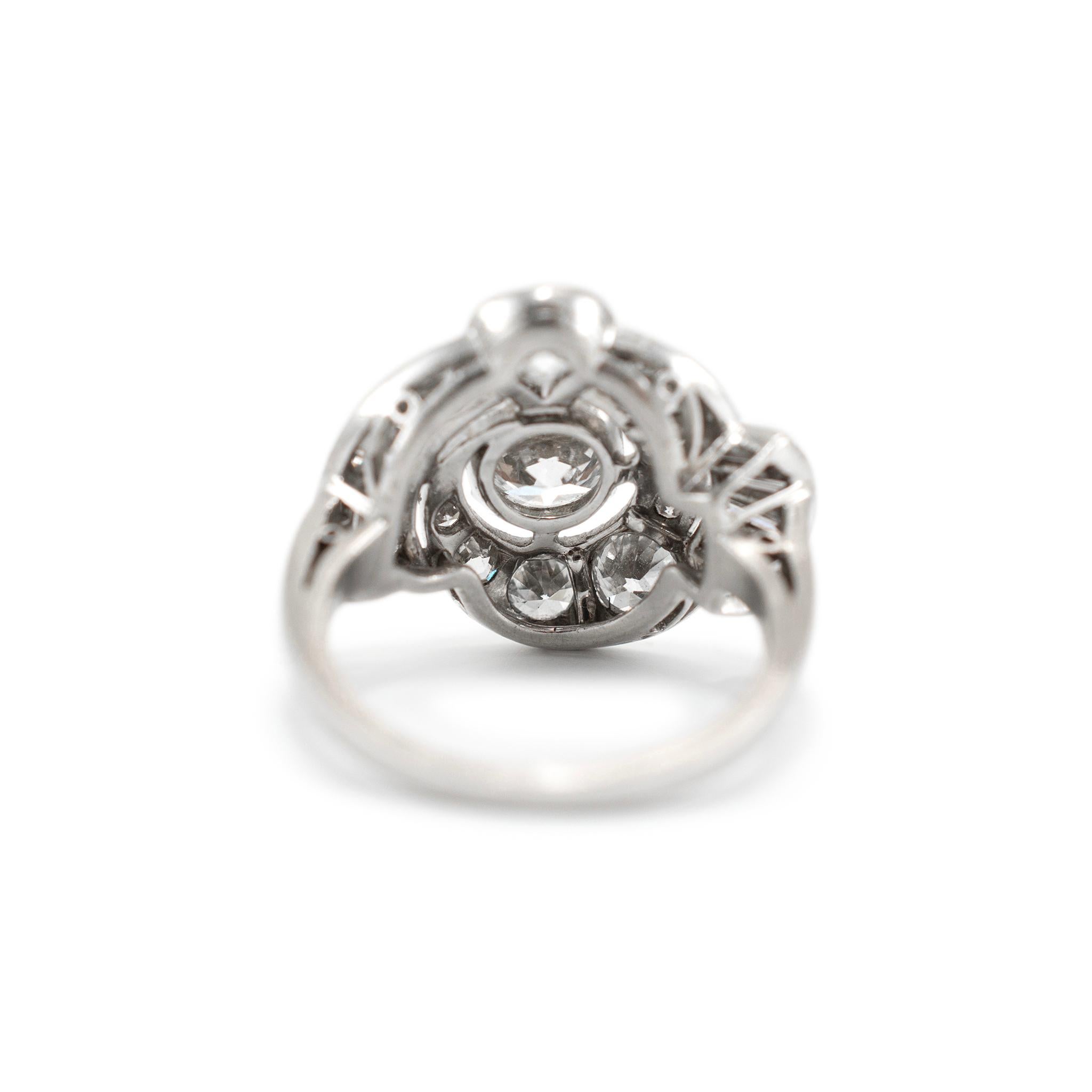 Women's Traub Antique Platinum Old European & Baguette Cut Diamond Cocktail Ring