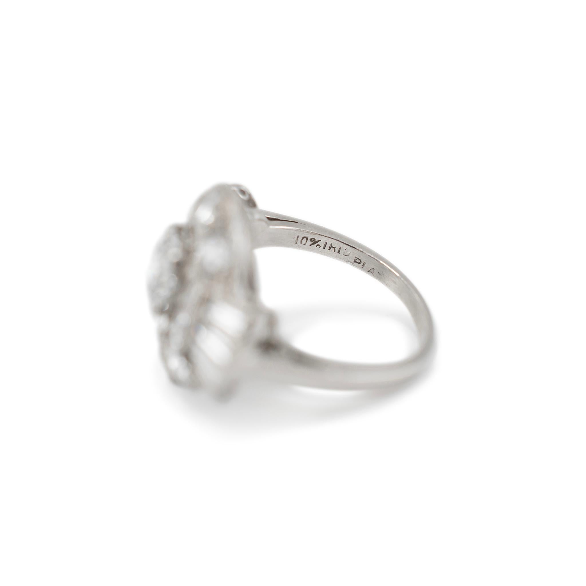 Traub Antique Platinum Old European & Baguette Cut Diamond Cocktail Ring 2
