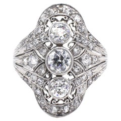 Antique Platinum Old European Cut Diamond Navette Cocktail Ring