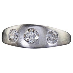 Antique Platinum Old European Cut Diamond Three Stone Flush Set Ring