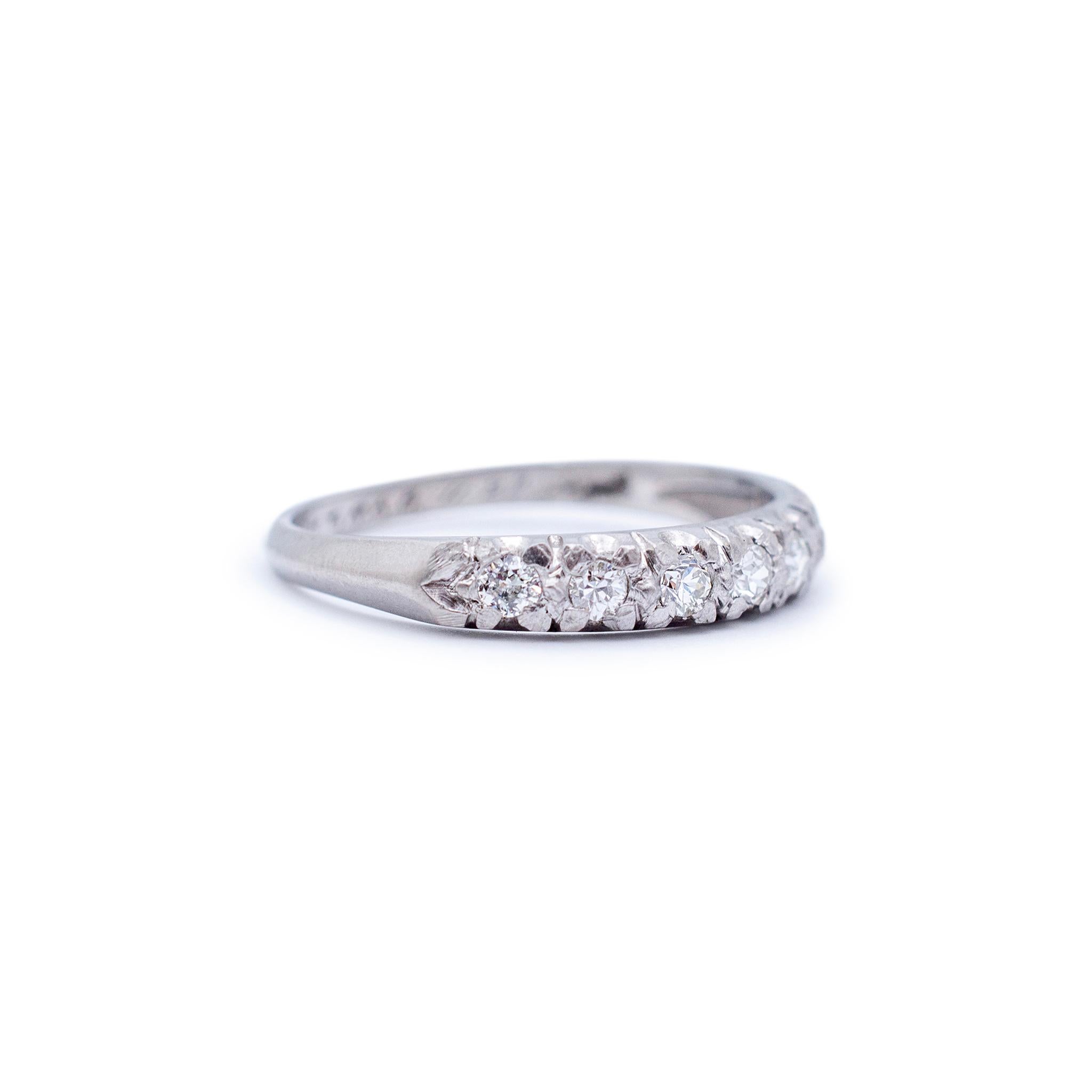 Antique Platinum Old European Diamond Wedding Band In Excellent Condition For Sale In Houston, TX
