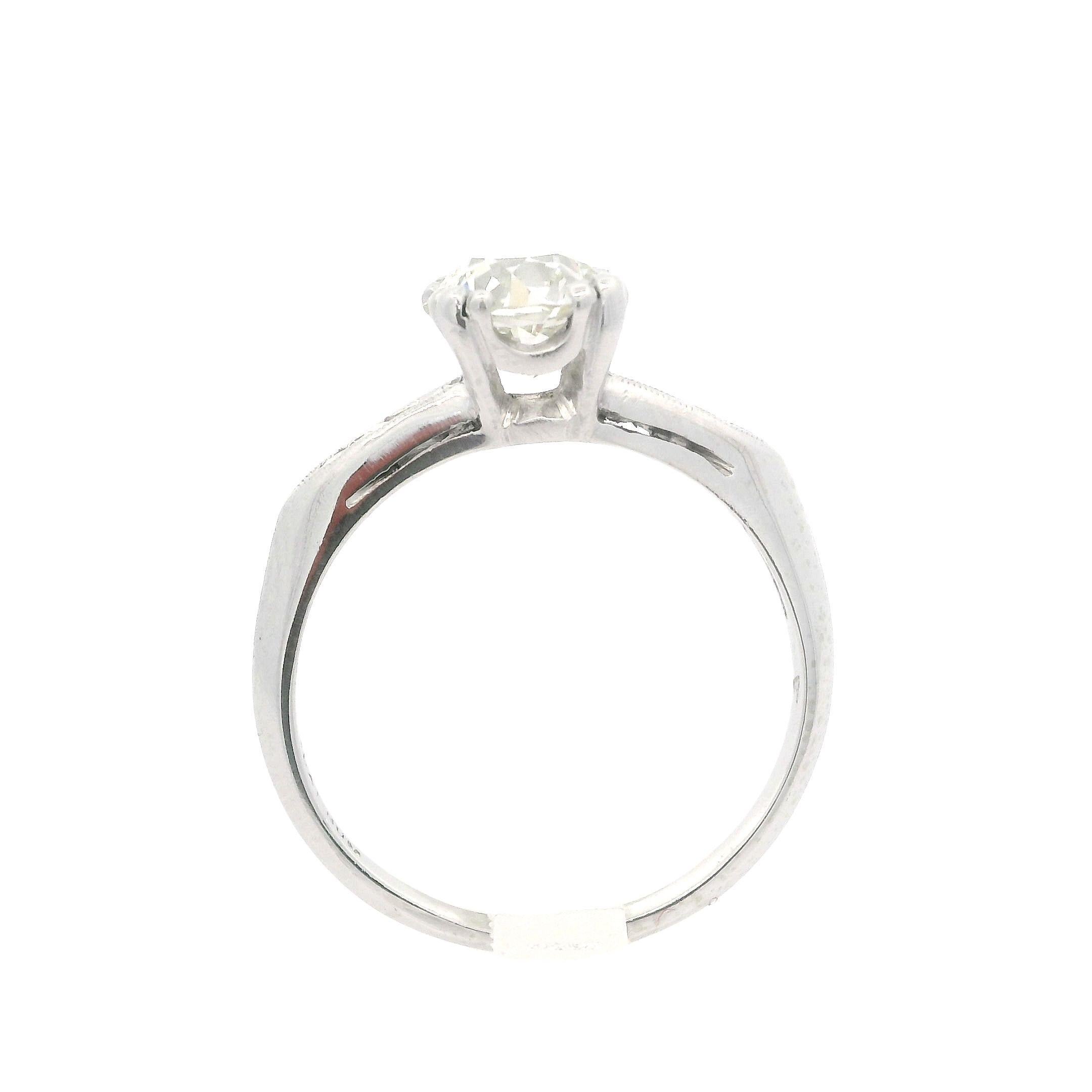 Antique Platinum Palladium GIA 1.53ctw Old European Diamond Engagement Ring For Sale 3