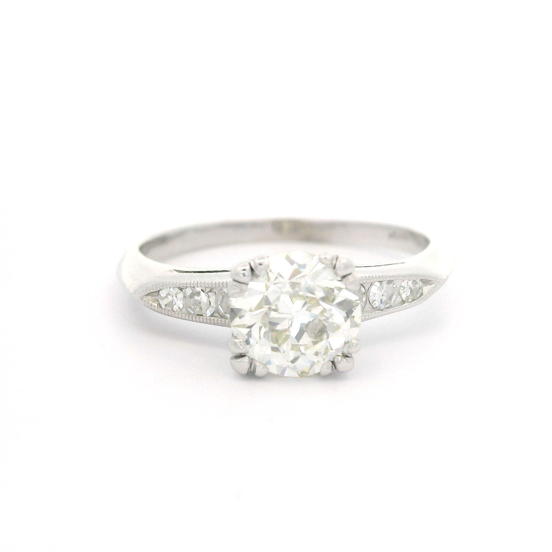 Antique Platinum Palladium GIA 1.53ctw Old European Diamond Engagement Ring For Sale 4