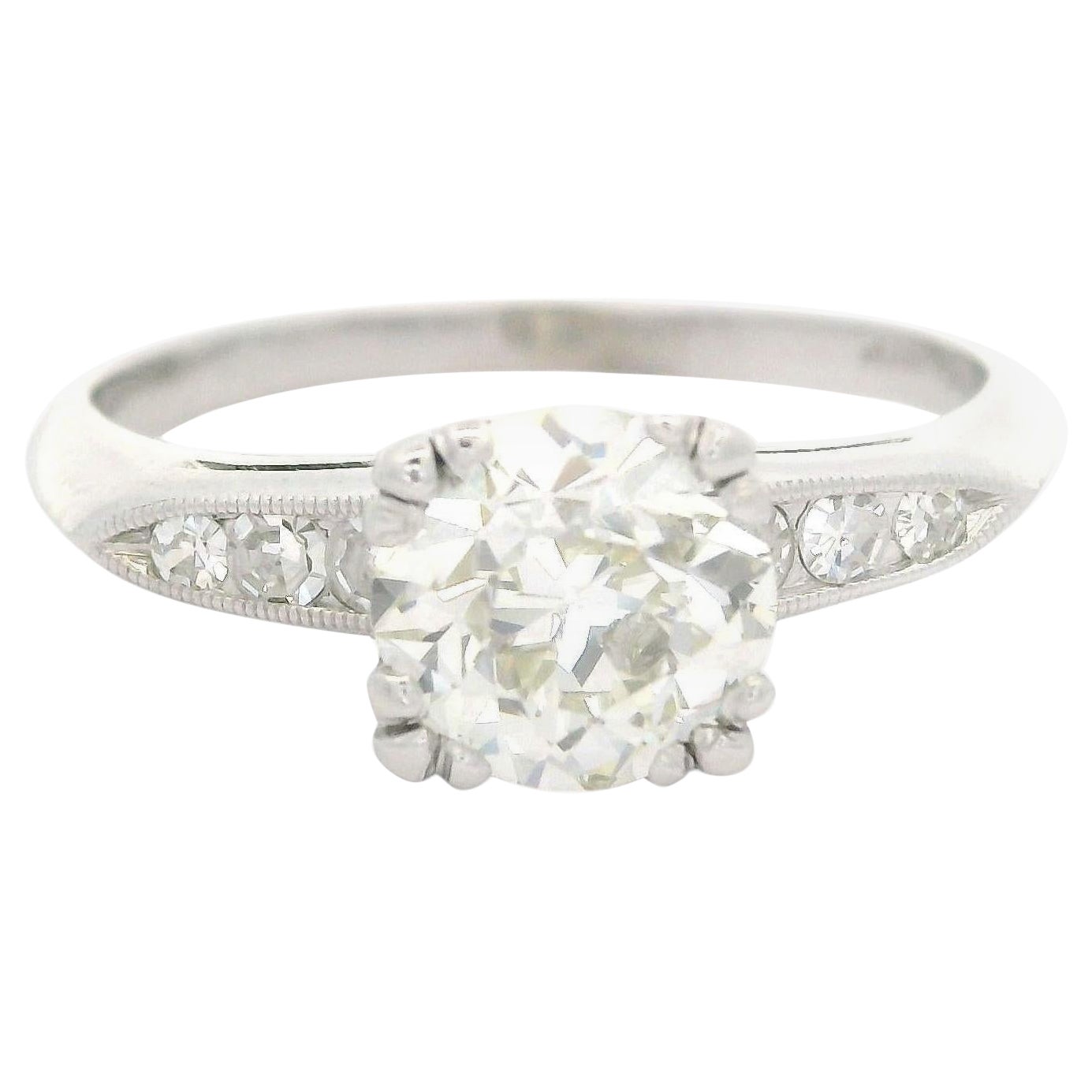 Antique Platinum Palladium GIA 1.53ctw Old European Diamond Engagement Ring