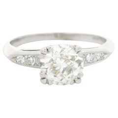 Antique Platinum Palladium GIA 1.53ctw Old European Diamond Engagement Ring
