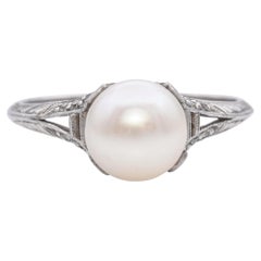 Antique Platinum Pearl 
Diamond Band Ring
