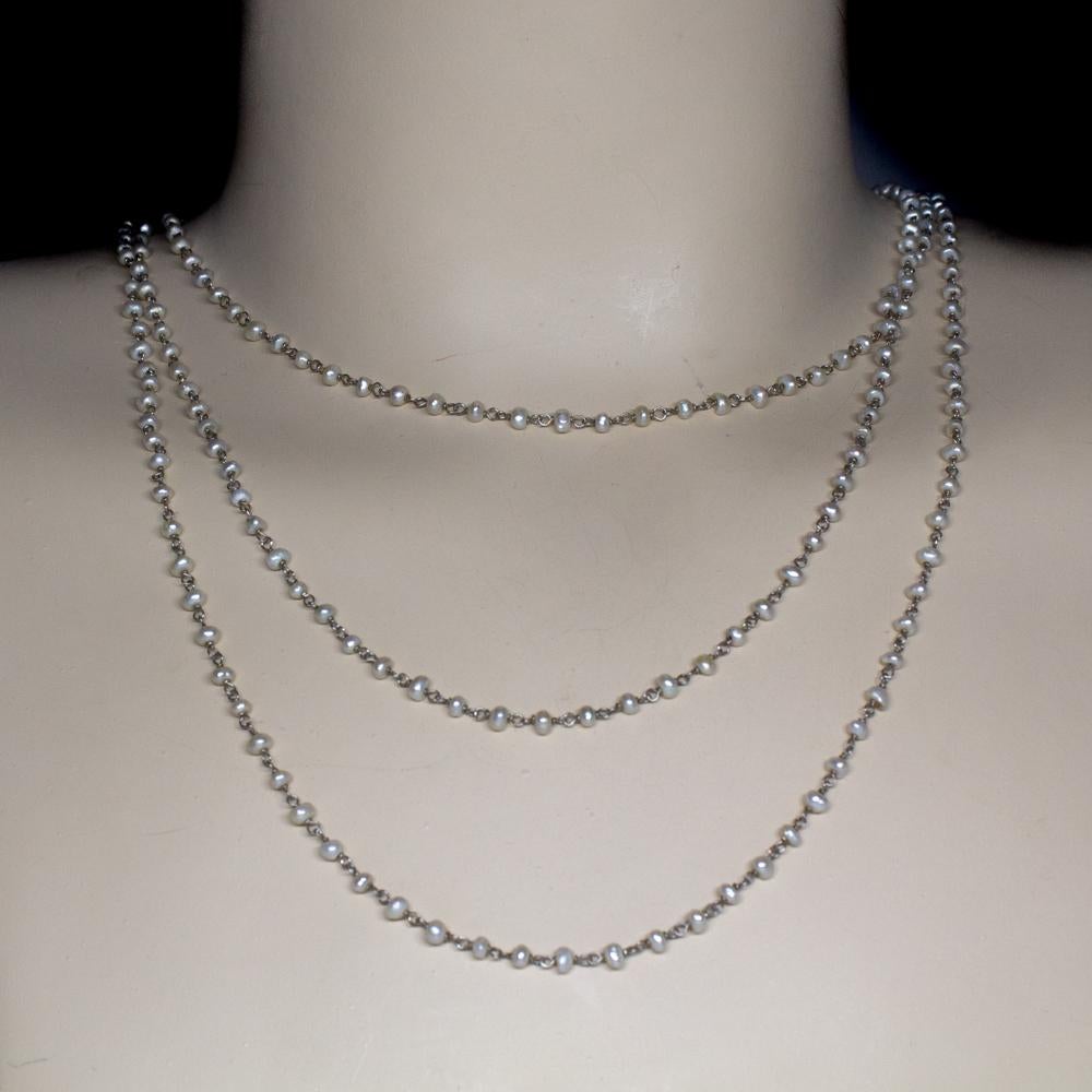 Round Cut Antique Platinum Pearls Necklace