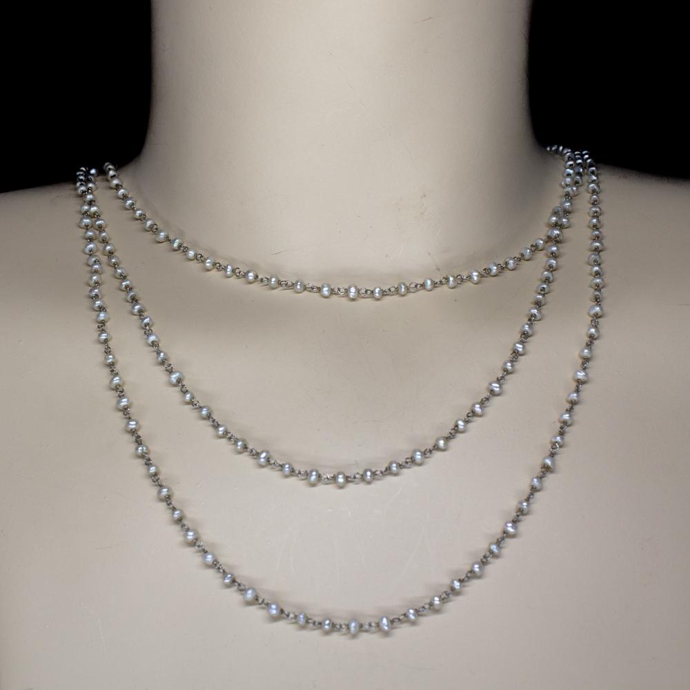 Antique Platinum Pearls Necklace In Excellent Condition In Miami, FL