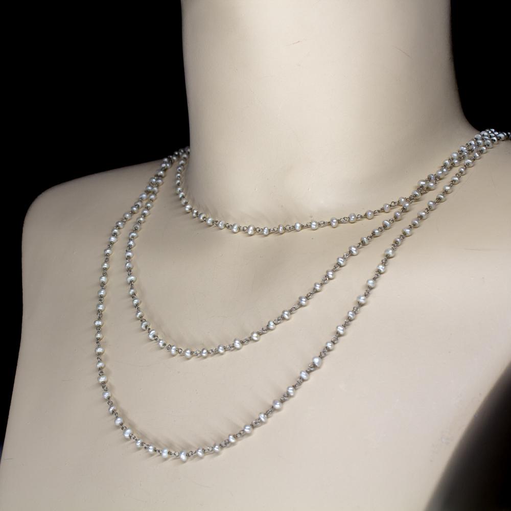 Women's or Men's Antique Platinum Pearls Necklace