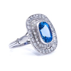 Antique, Platinum, Rare Natural ‘Cornflower’ Sapphire and Double Row Ring