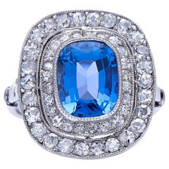 Antique, Platinum, Rare Natural ‘Cornflower’ Sapphire and Double Row Ring