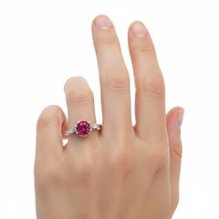 Antique Platinum Red Spinel & Diamonds Ring