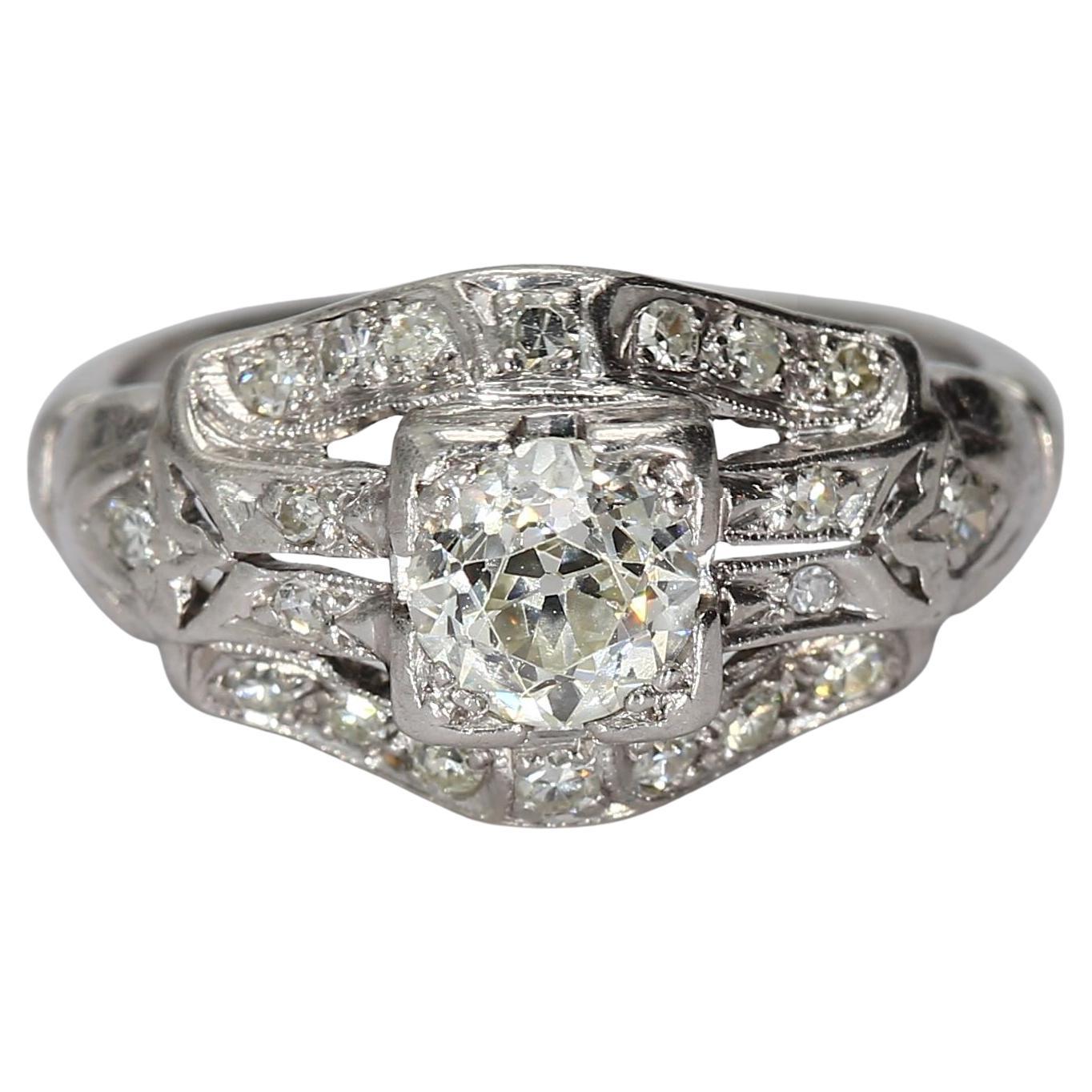 Antique Platinum Ring with Old European-cut Center
Diamond Accents - Size 5.75
