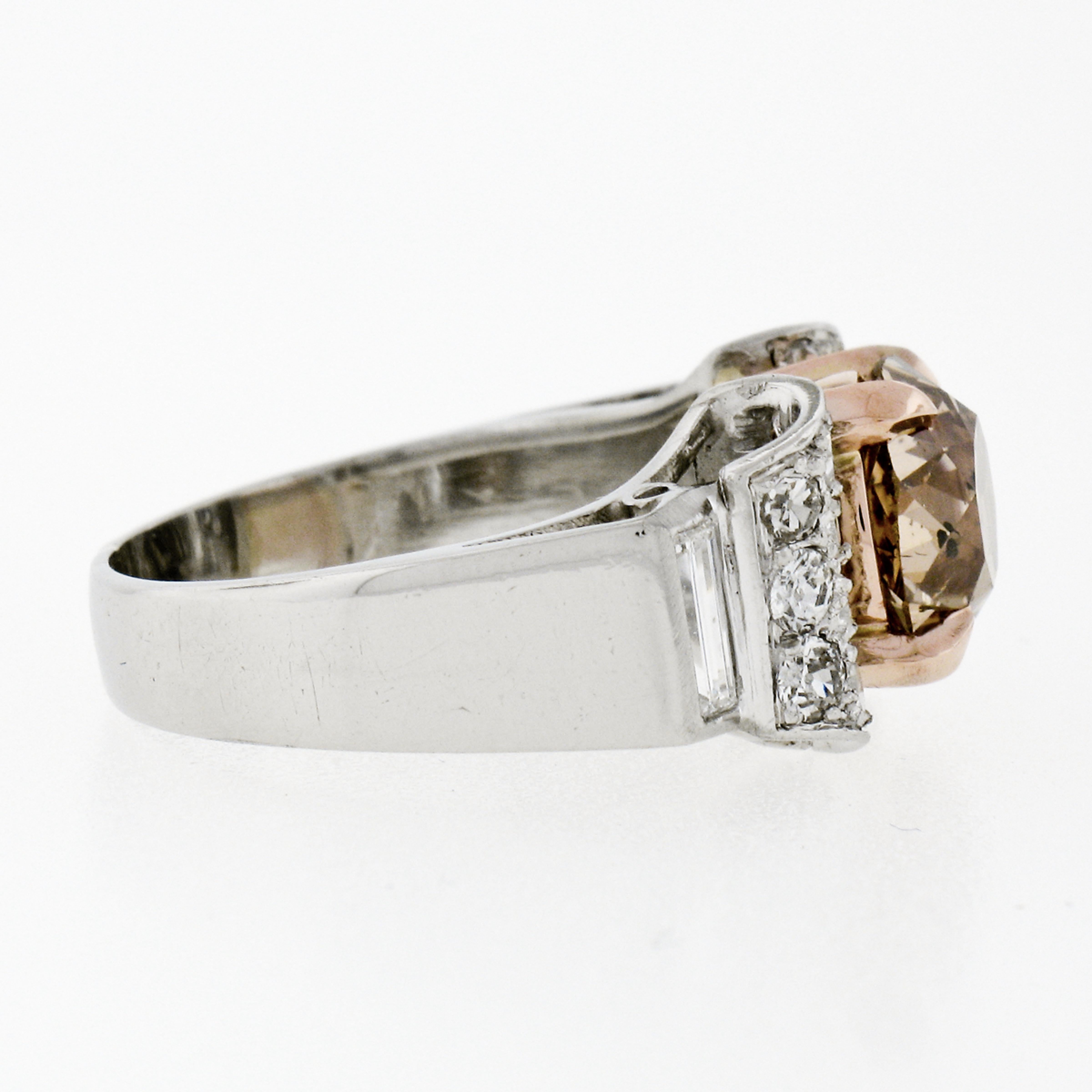 Women's Antique Platinum & Rose Gold GIA Fancy Yellowish Brown Diamond Engagement Ring
