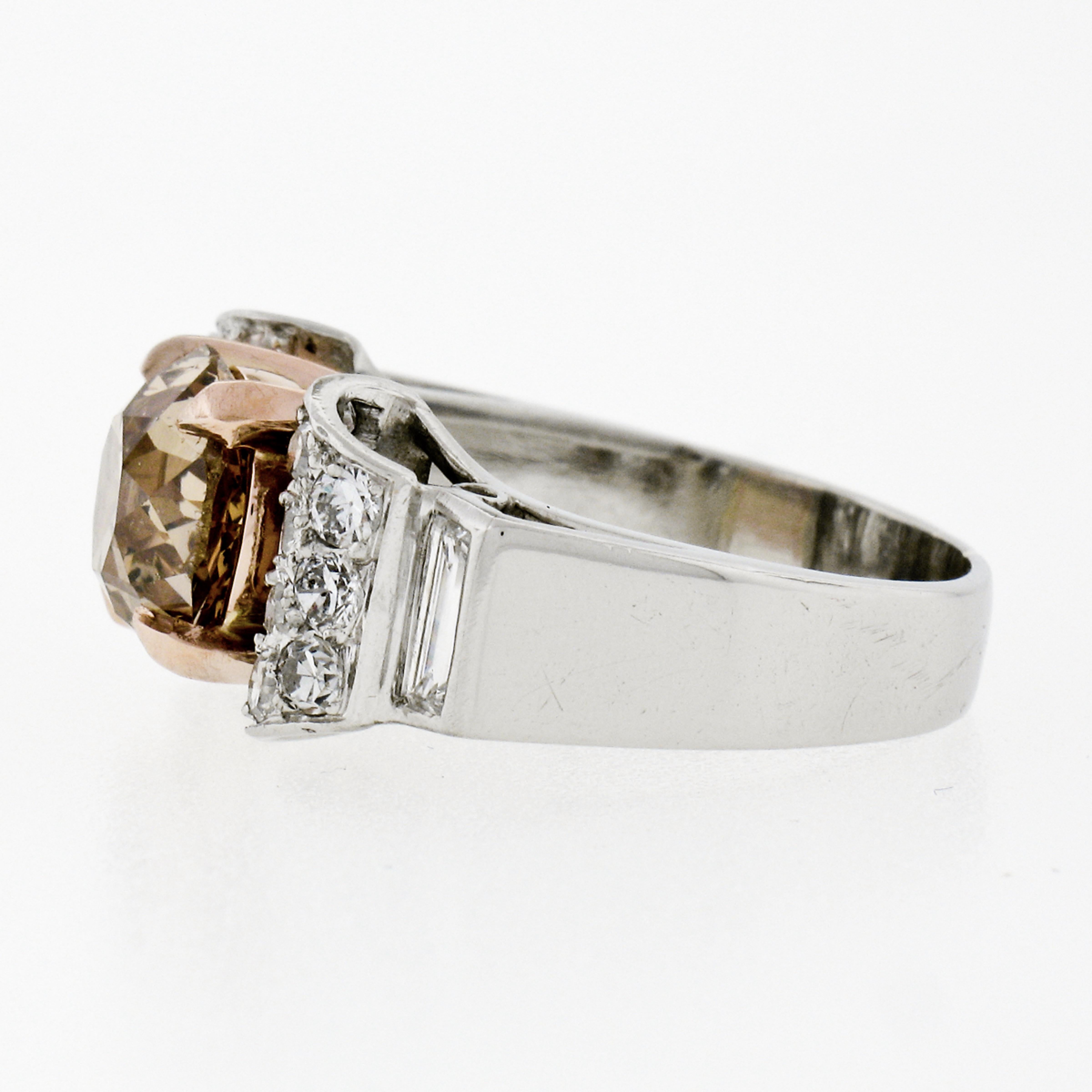 Antique Platinum & Rose Gold GIA Fancy Yellowish Brown Diamond Engagement Ring 1
