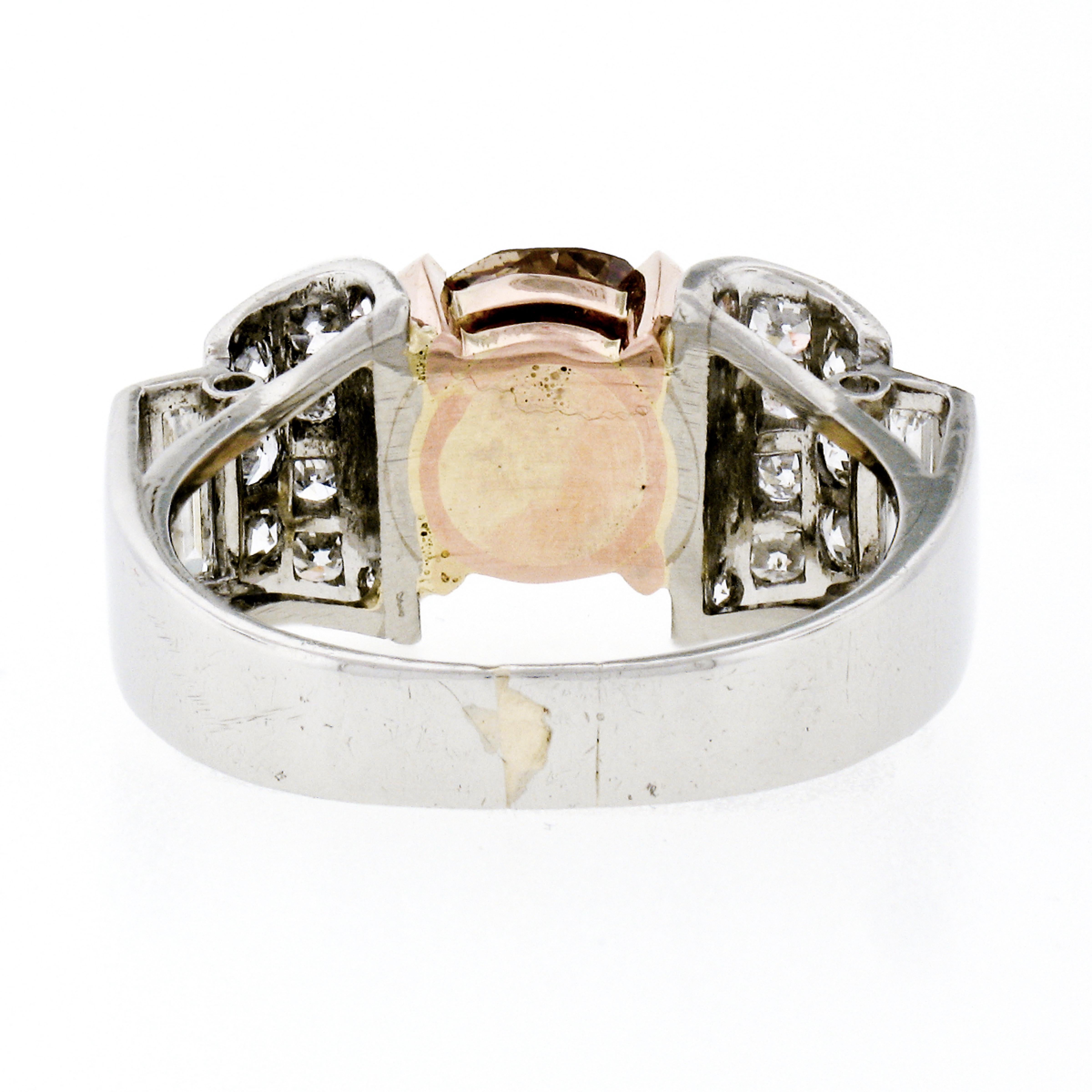 Antique Platinum & Rose Gold GIA Fancy Yellowish Brown Diamond Engagement Ring 2