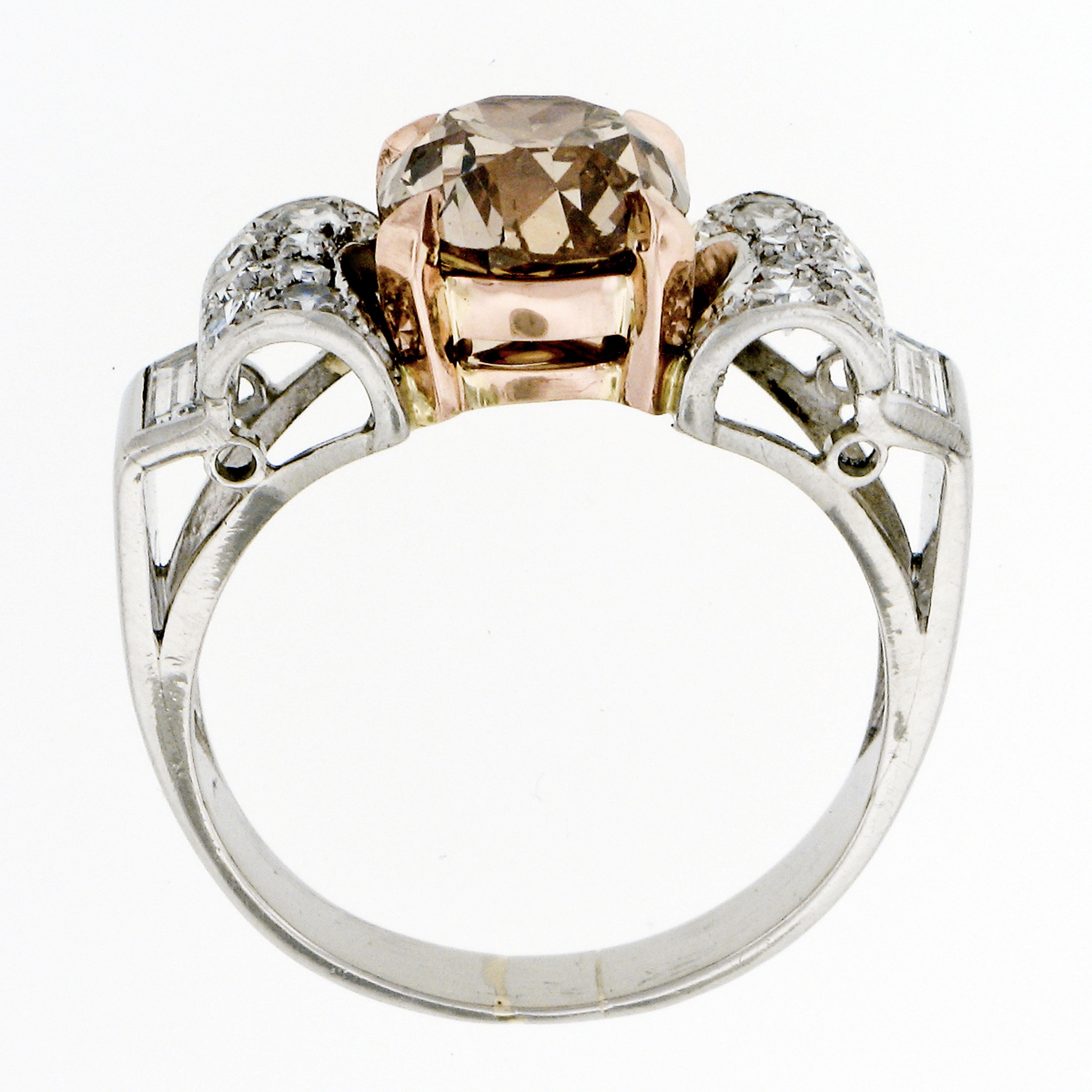 Antique Platinum & Rose Gold GIA Fancy Yellowish Brown Diamond Engagement Ring 3
