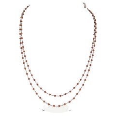 Antique Platinum Round Orange Coral Bead Long Wrap Chain Necklace