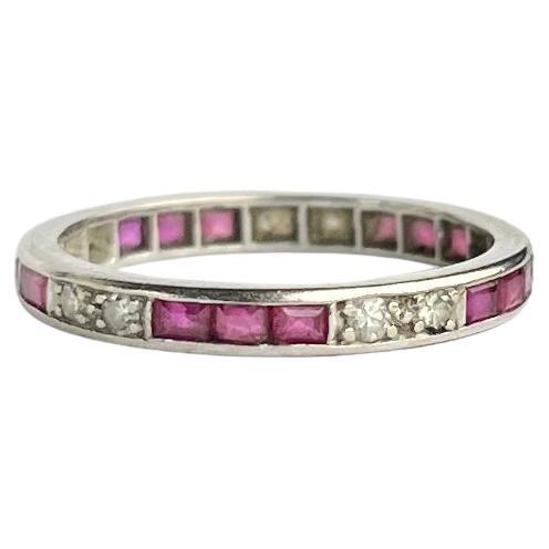 Antique Platinum Ruby and Diamond Full Eternity Band Ring