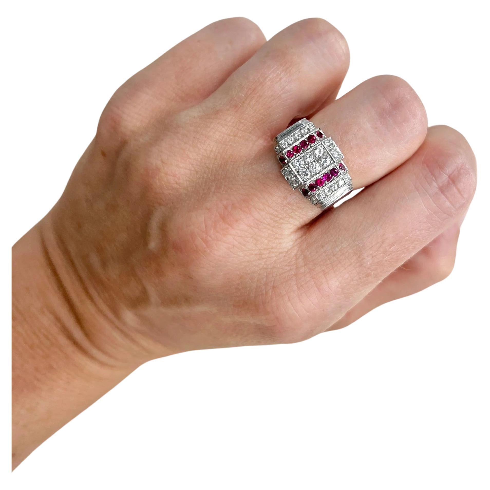 Antique Platinum Ruby & Diamond Art Deco Plaque / Tank Ring