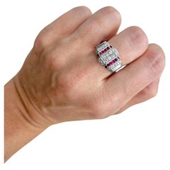 Antique Platinum Ruby & Diamond Art Deco Plaque / Tank Ring